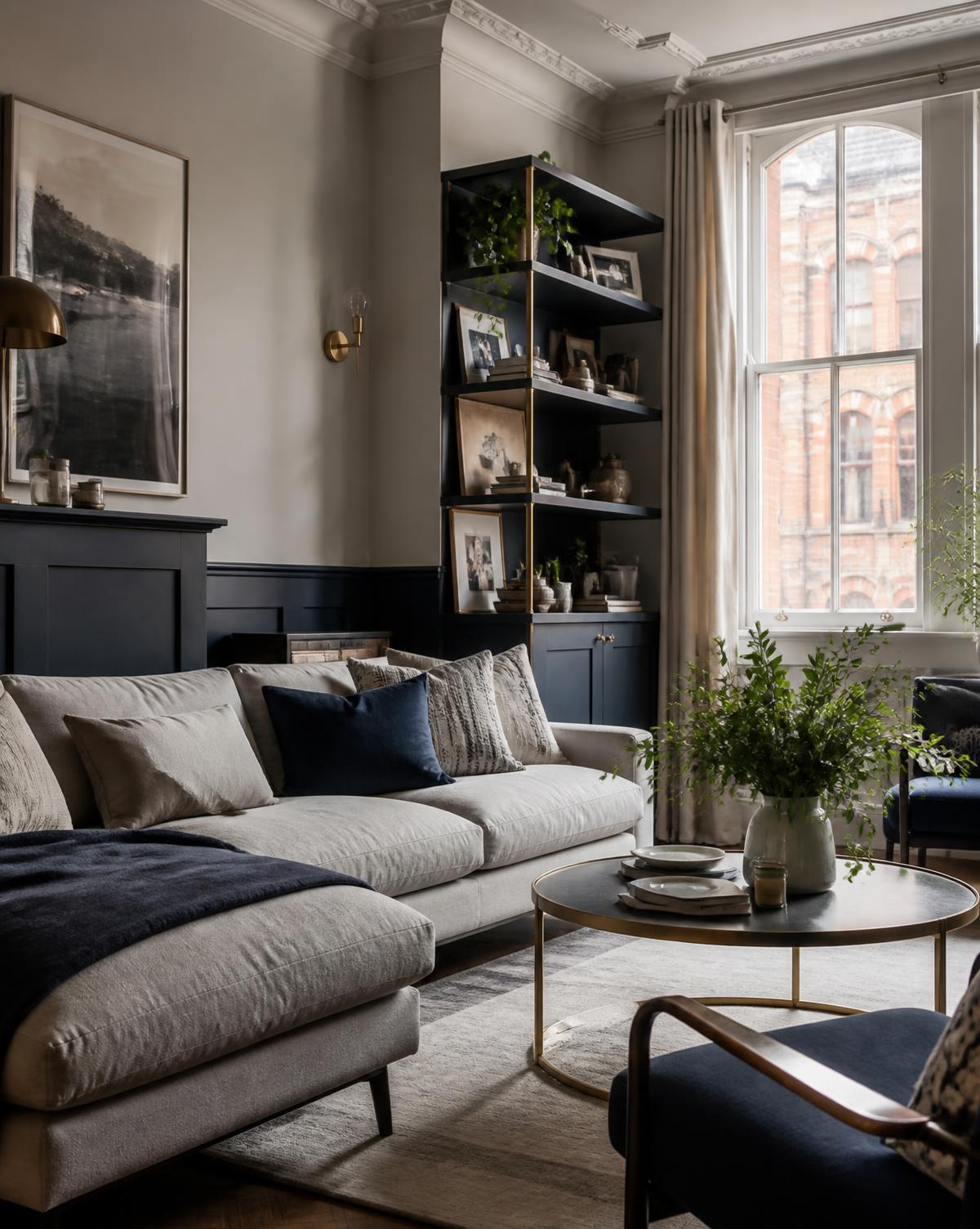Living room of a managed apartment, styled for letting